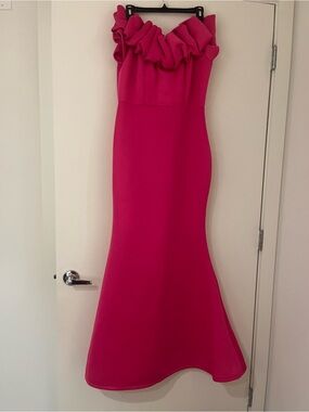 Pink Ruffle Off the Shoulder Mermaid Evening Dress